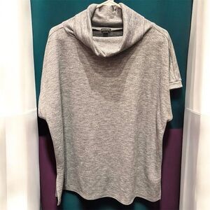 Ann Taylor Heather Gray Knit Top cowl neck XL sweater short sleeve